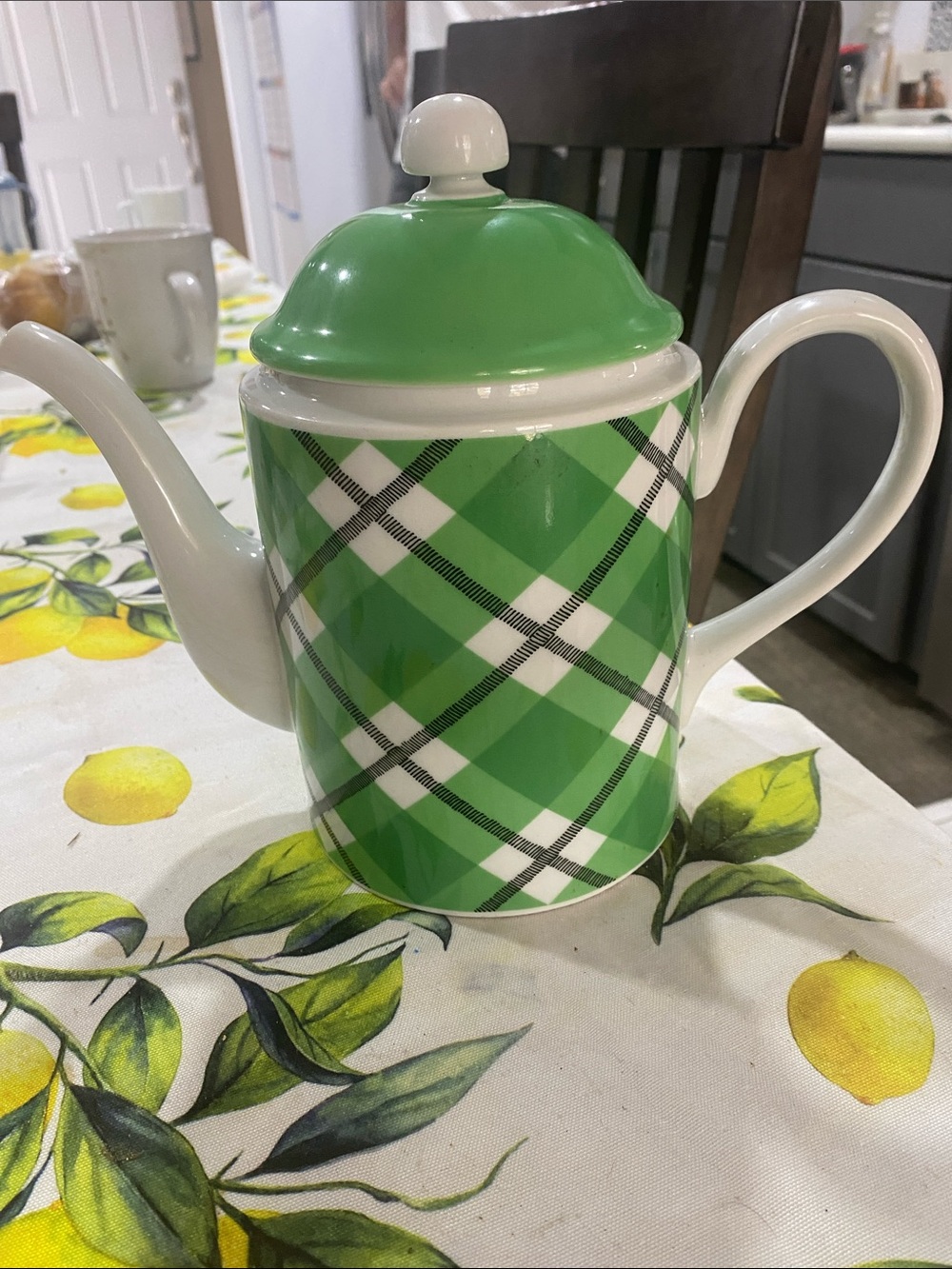 Vintage Fitz  and Floyd Rare Green Plaid Ceramic Teapot -